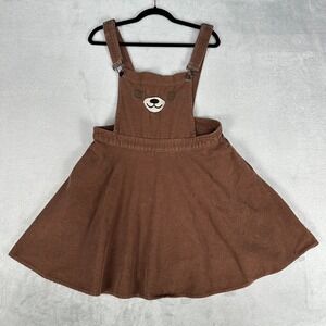 Hot Topic Brown Corduroy Bear Pinafore Overall Dress Skater Skirt Womens Large